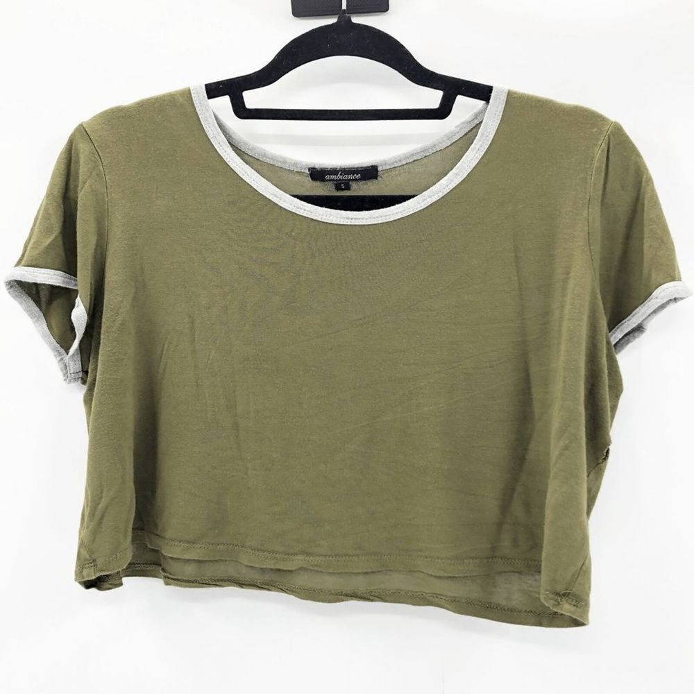 Ambiance Women's Green Short Sleeve Stretch Crop Top Size S
